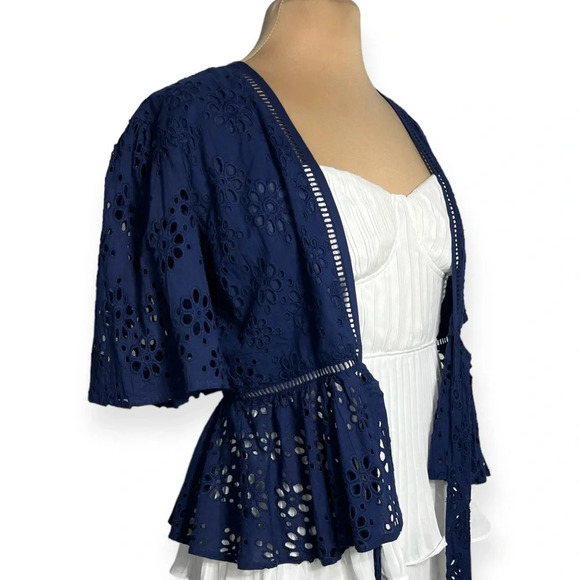 Lovers + Friends navy blue eyelet lace 
Thea Top in Deep Navy tie front top - Picture 6 of 9